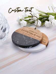 Customized Engraved Marble And Wooden Coasters, Can Personalize With Text/Name And Date, Marble Inlaid Wooden Wedding/Bridal Party Favors, Elegant Champagne And Wine Glass Coasters - Customized Bridesmaid Gifts, Wedding Souvenirs, Valentine's Day Gifts - Luxury - Multicolor - View 4