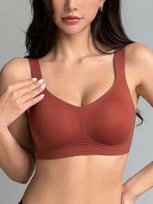 DAZY 1pc Women's Casual Comfortable Bra, Solid Color Minimalist Seamless Wireless Jelly Bra - Red - View 6