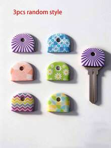 6pcs/3pcs/1pc Floral Pattern Anti-Slip Silicone Key Covers - Durable Non-Slip Key Identifiers Suitable For Home, Office And Door Keys - Daily Necessity, Suitable For Family And Roommates, Neat And Tidy, Great Gift Choice - Multicolor - View 12