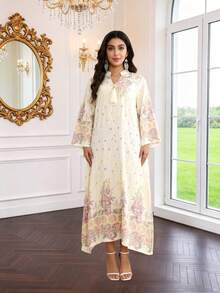 2026 New Style Ramadan Traditional Elegant Embroidered Arabic Dress, Long Sleeve Sweet Fashion JALABIA - White - View 3