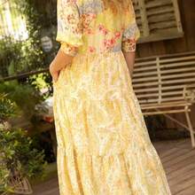 Women's Elegant Yellow Bali-Inspired Print Short Sleeve A-Line Maxi Dress, Women's Collared Single-Breasted Mid-Sleeve Shirt Dress With Pockets, Multi-Layered Design, Casual Bohemian Retro Style, Elegant Formal Party Dress, Women's Date Dress, Women's Clubwear Dress, Women's Summer Dress, Women's Honeymoon Outfit, Women's Wedding Guest Dress, Island Vacation Outfit, Women's Wedding Guest Dress, Women's Sunny Dress, Elegant Party Dress, Women's Birthday Dress - Rosa - Ver 3