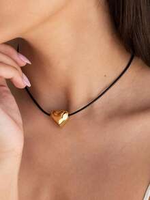 1pc Women's Fashion Heart Pendant Necklace, Made Of Gold/Silver Stainless Steel, Multipurpose, Suitable As Gift For Valentine's Day Or Mother's Day - Necklace - View 2