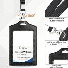 1 Set (Lanyard + Card Holder) Black Versatile Double-Sided Transparent ID Card Holder, Detachable Black Lanyard, Fashionable Vertical PU ID Badge Holder, Suitable For Doctors, Nurses, Teachers, Social Workers, Youth, Office Workers, Interns, Drivers, Office Daily Use, Holiday Gift - Classic - View 6