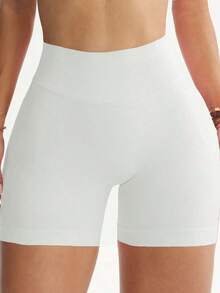 Women's Seamless Butt Lifting Sports Shorts, Suitable Gym Workout, Cycling, Running, Black Tight Pants, Summer - 白色 - 查看 2