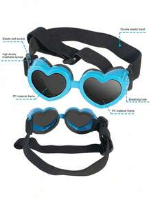 1 Pair Small Dog Sunglasses, Heart-Shaped Design, UV Protection, Adjustable Strap, Waterproof Windproof Anti-Fog, Protect Dog's Eyes, Suitable For Beach Play - Multicolor - View 13