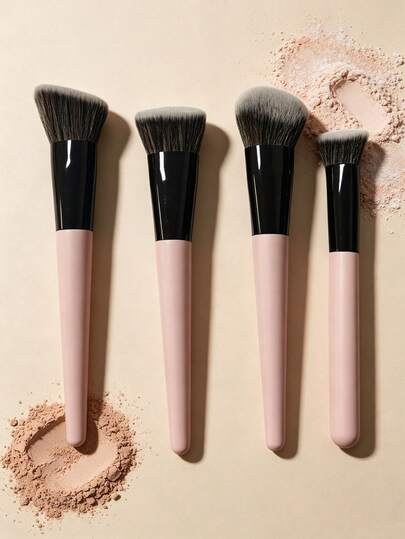 4pcs Professional Makeup Brush Set, Includes Powder Brush, Concealer Brush, Foundation Brush, Blush Brush, Highlighter Brush, Contour Brush, Soft Synthetic Bristles, Easy To Blend, Essential Makeup Brushes For Beginners And Daily Use, Great Gift For Women