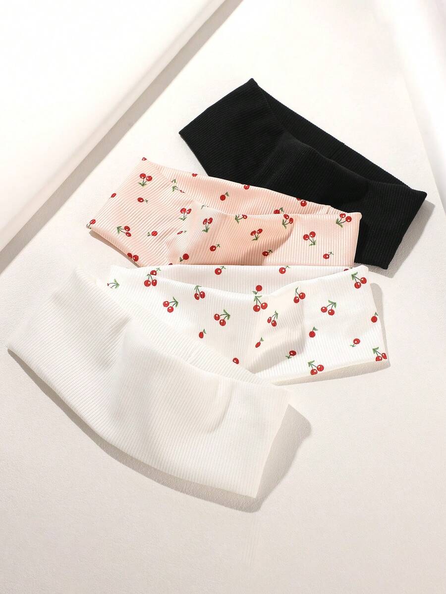 4件組女款多色8cm/3.1吋寬櫻桃印花運動髮帶，彈性吸汗髮箍，適用瑜珈、跑步、SPA、護膚，男款通用，時尚款