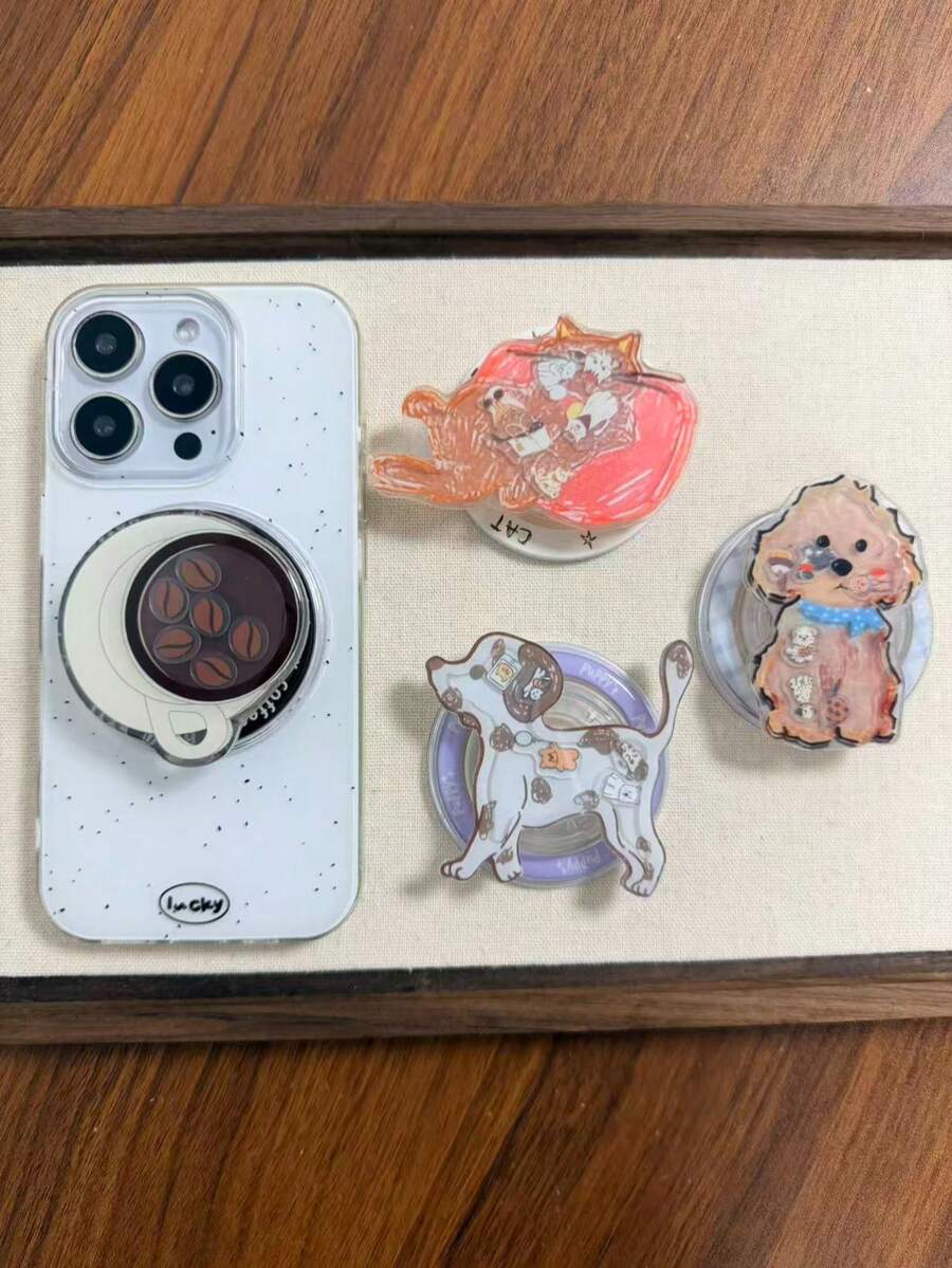 咖啡豆造型手机支架，卡通小狗磁性手机支架，懒人便携支架，适用于磁性手机壳 - 彩色 - 查看 1