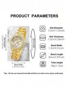 4PCS Featuring A Stainless Steel Case Adorned With A Full Bezel Of Sparkling Rhinestones, This Timepiece Boasts A Sophisticated "Three-Eye" Chronograph Layout And A Dazzling "Starry Sky" Dial That Exudes Refined Grandeur. The Overall Design Is One Of Elegant Luxury. Perfectly Suited For Sophisticated Occasions-Such As Dinner Parties, Dates, And Social Gatherings - Gold - View 5