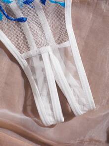 Sexy Lingerie: Romantic Blue Floral Embroidered Lace Bra Set. Alluring Sheer Mesh Bra Set - Blue - View 5