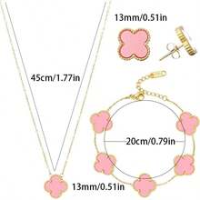 Bộ 3 món trang sức hình cỏ bốn lá dễ thương dành cho nữ, gồm dây chuyền, vòng tay và bông tai. - Đen, trắng, đỏ, xanh dương, hồng - Xem 6