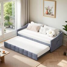 Superaly Canapé-lit extensible 90 x 200 cm, méridienne, lit multifonctionnel, lit capitonné, lit gigogne avec sommier à lattes et do-ssier, velours, sans matelas, gris - Gris - Voir 1