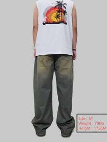 1pc Justice Brother Men's Loose Washed Denim Casual Baggy Wide Leg Jeans Pants (Belt And Accessories Not Included) - Bronze - View 10