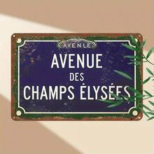 1 biển hiệu kim loại cổ điển (12x8 inch) - Phong cảnh "Champs-Élysées" Paris, biển trang trí tường phong cách retro, thích hợp cho nhà ở, quán bar. - Hình tròn 20x30cm - Xem 3