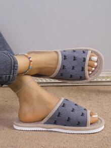 Classic Bow Linen Slippers, Unisex Anti-Slip Soft Bottom Indoor House Slippers, Suitable For All Seasons - Grey - View 5