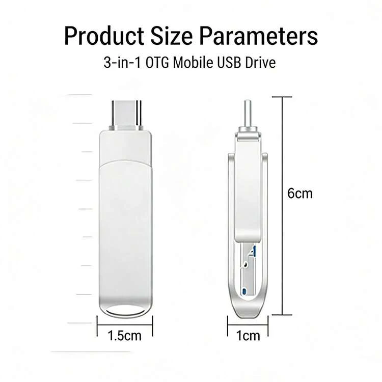 2TB 3-In-1 USB Flash Drive, Memory Stick, External Storage, Compatible With Smartphones/IPod/Computers/IOS & Android/PC And More Devices - View 7