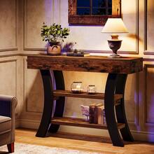 LITTLE TREE 41" Small Console Table For Entryway, 3-Tier Rustic Sofa Table With Storage Shelves And Curved Frame For Living Room, Entry, Hallway, Foyer, Rustic Brown - Rustic Brown - 查看 4