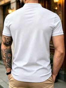 Kemeja Polo Pria Musim Panas Bahan Ringan | Atasan Berkerah Lengan Pendek Warna Polos Pas Badan, Cocok Untuk Sehari-hari, Bepergian, Kantor, Olahraga Ringan, dan Pakaian Pantai - Putih - View 3