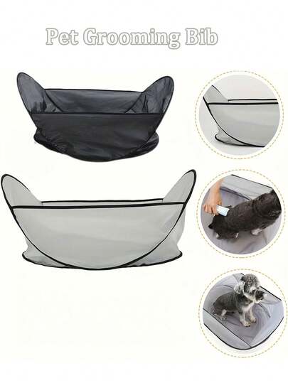 Foldable Pet Grooming Bib, Lightweight And Easy To Use, Pet Dog Cat Hair Collection Tent, Pet Grooming Hair Collection Mesh Bag, Pet Grooming Tools, Pet Hair Cleaning Supplies, Pet Supplies