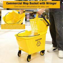 35 Qt Commercial Mop Bucket With Side Press Wringer On Wheels,Heavy Duty Industrial Mop And Bucket Set For Floor Cleaning,Including 1 Wet Floor Caution Sign For Household And Business,Yellow - 1 - 查看 4