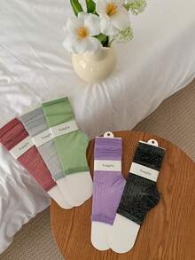 1 par de calcetines de verano para mujer, de moda versátil, ligeros, transpirables y brillantes, de media pierna, de pila delgada, de colores brillantes, estilo minimalista de rayas verticales para el verano - Multicolor - Ver 5