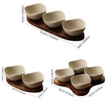 1 Set Piring Snack Keramik Rustic dengan Baki Kayu Rosewood, Piring Serbaguna 2/3/4 Kompartemen untuk Buah Kering dan Kacang, Piring Pembatas Kreatif untuk Menyajikan Buah Iris, Cocok untuk Rumah, Restoran, Pesta - Tembikar+coklat - View 2