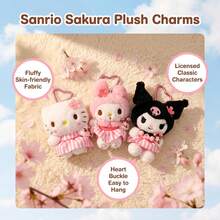 SANRIO 三丽鸥官方樱花与爱心系列：酷洛米和美乐蒂毛绒钥匙扣 - 柔软可爱的卡通毛绒玩具，可用作钥匙扣或装饰品，深受女性、儿童和粉丝喜爱，非常适合装饰背包和钥匙扣，为您的生活空间增添魅力。 - 彩色 - 查看 5