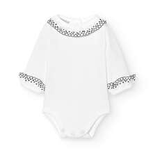 KIWI BABIDU | Baby Bodysuit Long Sleeve 100% Cotton Batiste Collar With Lace Trim, Newborn Baby Bodysuit Soft Hypoallergenic And Breathable Fabric, Unisex Baby Clothes For Boys And Girls, First Outfit, For Everyday Use - Marino - View 1
