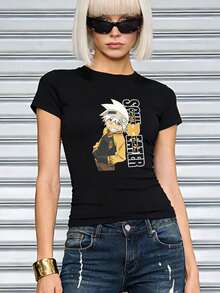 Camiseta de algodón de manga corta con cuello redondo, ajustada y suave, para mujer, tops para salir, vintage, generación Z, tops, curvas, ropa Y2K, algodón, Italia, Grecia, tops para damas, tops bonitos, camisetas gráficas, conjuntos de primavera, estilo callejero americano, casual deportivo, estilo unisex, estilo casual urbano, casual, jersey, camisetas holgadas, ropa urbana retro, estilo de los 90, estilo de los 2000, subcultura, estilo europeo, tops negros, tops blancos, conjuntos de fiesta de los 90. Negro - Negro - Ver 1