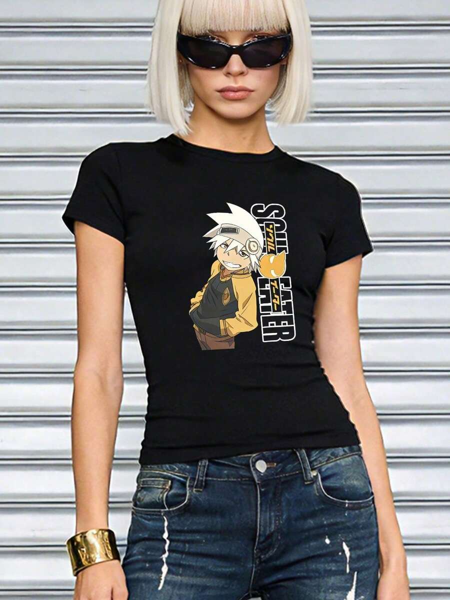 Camiseta de algodón de manga corta con cuello redondo, ajustada y suave, para mujer, tops para salir, vintage, generación Z, tops, curvas, ropa Y2K, algodón, Italia, Grecia, tops para damas, tops bonitos, camisetas gráficas, conjuntos de primavera, estilo callejero americano, casual deportivo, estilo unisex, estilo casual urbano, casual, jersey, camisetas holgadas, ropa urbana retro, estilo de los 90, estilo de los 2000, subcultura, estilo europeo, tops negros, tops blancos, conjuntos de fiesta de los 90. Negro - Negro - Ver 1