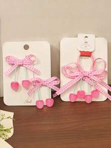 Set de 4/2 piezas de scrunchies a cuadros con cerezas, lazos de cinta para el cabello/pinzas estilo niña, accesorios para el cabello para estudiantes - Adecuado para mujeres y niñas, para uso diario, citas, escuela, fiestas, vacaciones, regalo del Día de la Madre, viajes, cumpleaños - Rosa - Ver 4