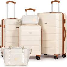 5-Piece Hard-Shell Luggage Set (20/24/28 Inch), 5-Piece Travel Luggage Set Made Of ABS Plastic, 360° Spinner Wheels, Suitcase With Travel Bag And Toiletry Bag For Men And Women - Beige - 米色 - 查看 8