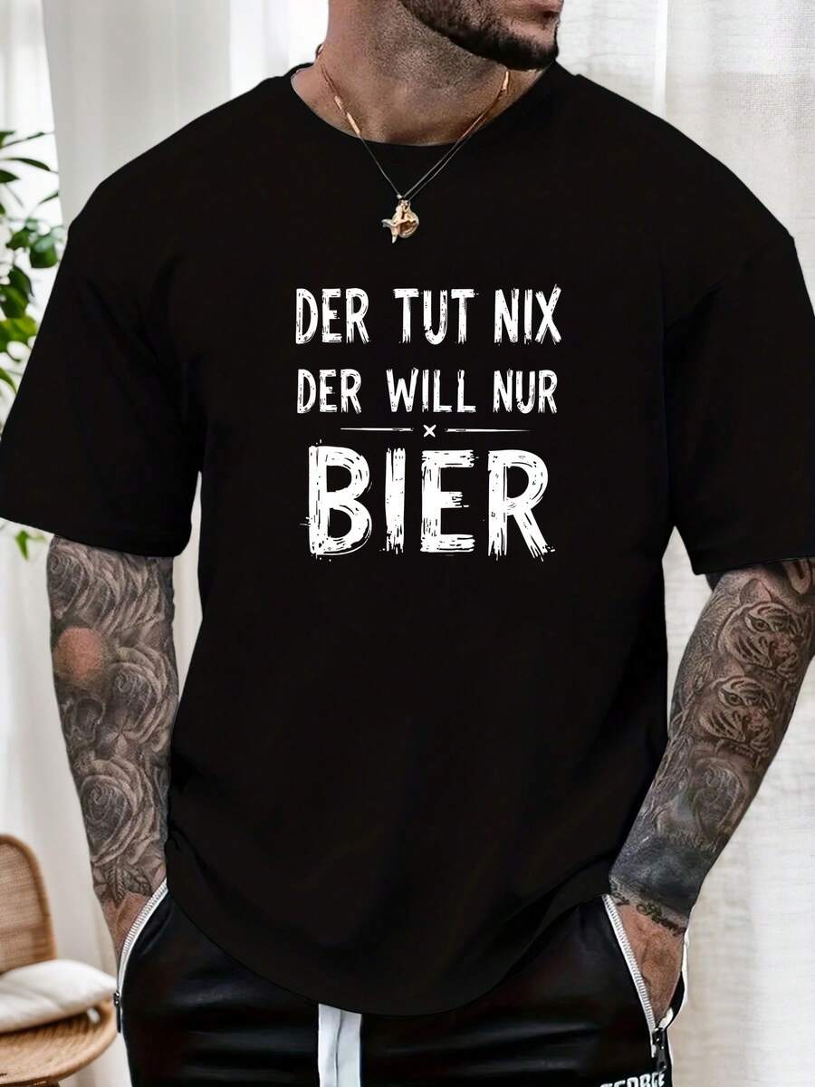 Men's HE DOESN'T WANTS SOLY BEER Pattern Summer Casual Crew Neck Short Sleeve Shirt