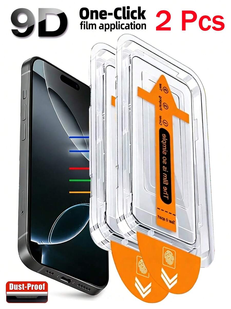 适用于 17/16/15/14/13/12/11 Pro Max/XR/X/XS Max/16/15/14 Plus/16e/17e 的 2 片装钢化玻璃屏幕保护膜，免尘安装，全屏覆盖，附带安装盒