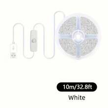 [10م/5م/3 أمتار/2م/1م] شريط إضاءة LED مرن، يعمل بالطاقة عبر USB، مفتاح مدمج، مقاوم للماء، ذاتي اللصق، تصميم قابل للقطع، مناسب للخزائن والجدران والممرات والمطبخ وإضاءة المنزل الداخلية DIY - أبيض - مشاهدة 25