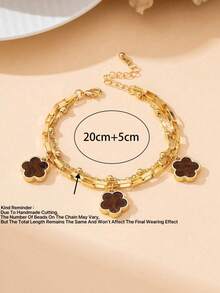 1pc Sweet & Fresh Summer Vacation Style Brown Lucky Clover Pendant Double-Layer Anklet, Suitable For Beach, Travel, Evening Wear (Bead Quantity May Vary Due To Handmade Cutting, Fixed Length) - Brown - View 6