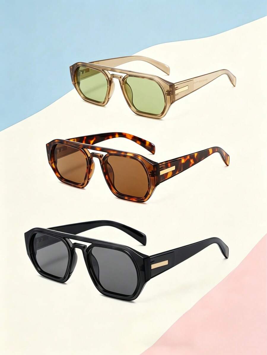 1pc Retro Pilot Style Fashion Glasses, Suitable For Students, Teenagers, Daily Wear, Music Festivals, Street Style - Multicolor - View 1