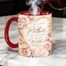 1PC Mother Quote 11oz Color Ceramic Mug, Floral Heart Design Print Pattern, Suitable For Home, Office, Mother's Day, Tumbler, Local Warehouse, Gifts For Men And Women, Friends. - Black - View 8