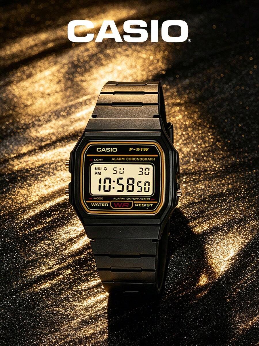 Casio 卡西欧男女通用电子表 - 防水表带,具备日历、闹钟和秒表功能。复古学生风方形腕表。橡胶表带。运动时尚。适合日常佩戴。新年、圣诞节、圣诞礼物。 - 橘子黑色 - 查看 1