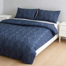 1 Set Copripiumino moderno e minimalista con motivo a righe ricamato (escluso piumino), blu navy, adatto per camera da letto, appartamento, dormitorio, tutte le stagioni - #12 Blu militare - Visualizzare 4