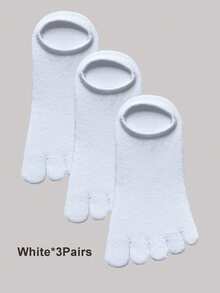 3 Pairs Plus Size Women Solid Color Toeless Ankle Socks, Suitable For Daily Casual Or Sports Wear, Fall - White - View 5