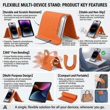 Soporte plegable portátil de silicona para teléfono, soporte de teléfono flexible antideslizante de aluminio, moldeable libremente en cualquier forma, ajustable en múltiples ángulos - Naranja - Ver 1