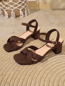 2025 Latin Dance Shoes For Adult Women, Mid-High Heel, Soft Sole, Outdoor Ballroom Dancing Shoes, Summer Peep Toe Sexy Retro Roman Elegant European And American Style Backless Zipper Sandals - Brown - View 2