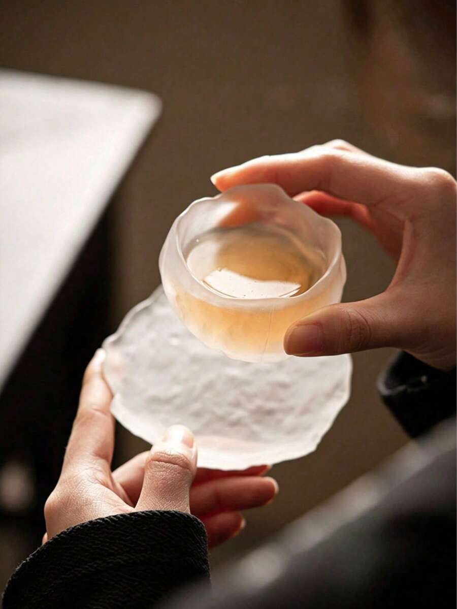 1 Bộ Trà Nghệ Thuật Đơn Giản Và Cao Cấp, Tách Trà Mini Thủy Tinh Mờ, Hiệu Ứng Rạn Đá, Có Đĩa Lót, Bộ Trà Thưởng Thức, Tách Có Đĩa Lót Ly. - Màu trắng mờ (chén và đĩa) - Xem 1