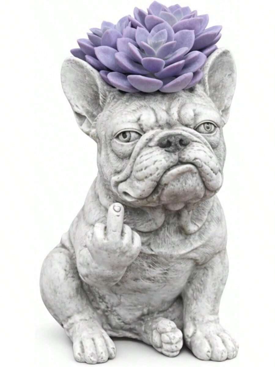 Maceta Divertida De Bulldog Francés, Maceta Creativa con Forma De Perro, Estatua Decorativa para Jardín con Actitud, Contenedor Único para Plantas De Exterior(C) - C - Ver 1
