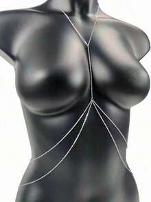 1pc Fashionable Multilayer Body Chain Necklace, Versatile Waist Chain & Chest Chain Accessory - 黃金 - 查看 2
