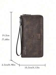 SHABILI 1 pieza Cartera de gran capacidad con cremallera de cuero de PU de unicolor, bolso de embrague de negocios, monedero para teléfono para hombres, para ir al trabajo y uso diario - Caqui - Ver 5