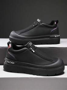 Men's Casual Sports Shoes, Outdoor Leather Shoes, Fashionable Zipper Low-Top Ankle Boots, Leather Boots, Casual Loafers, Non-Slip Sneakers, Fashion Thick-Soled Elevator Shoes, Retro Style Double Zipper Personalized Distressed Color Leather Shoes, Leather Low-Top Boots - Black - View 6