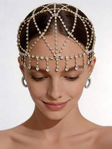 时尚奢华镂空网状水滴吊坠项链，闪耀迷人的女士珠宝，头饰，夏季，发饰，假日 - 金色 - 查看 9