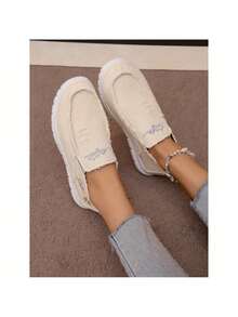 Zapatos de lona rasgados de moda para mujer, estilo nuevo 2025, transpirables, informales, de tela, sin cordones, para el trabajo. - Beis - Ver 4